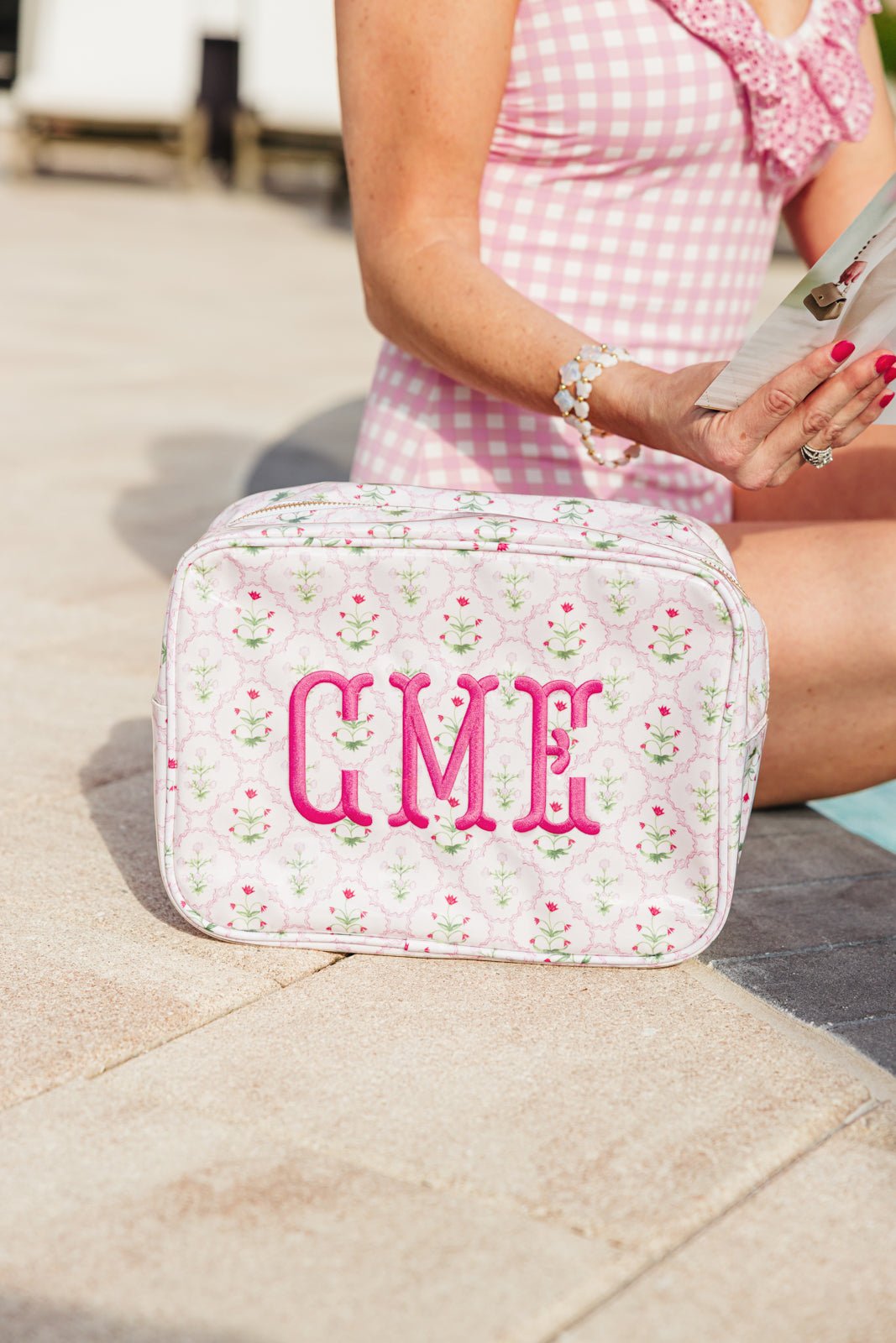 Embroidered Clear Coated Extra Large Pouch