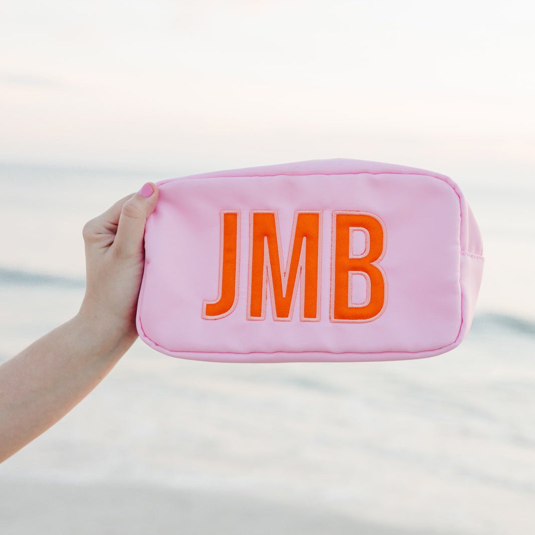 Embroidered Large Nylon Pouch with Applique