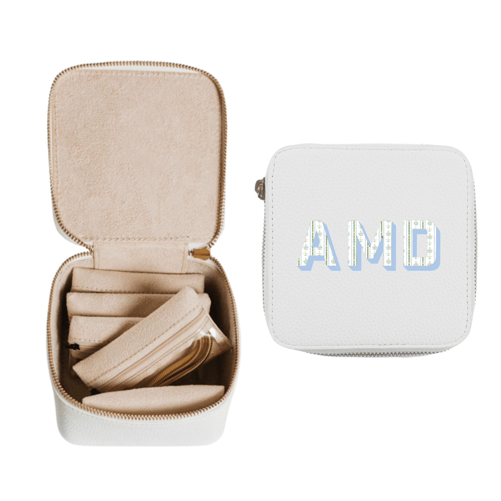 Printed Monogram Travel Jewelry Case with Pouches