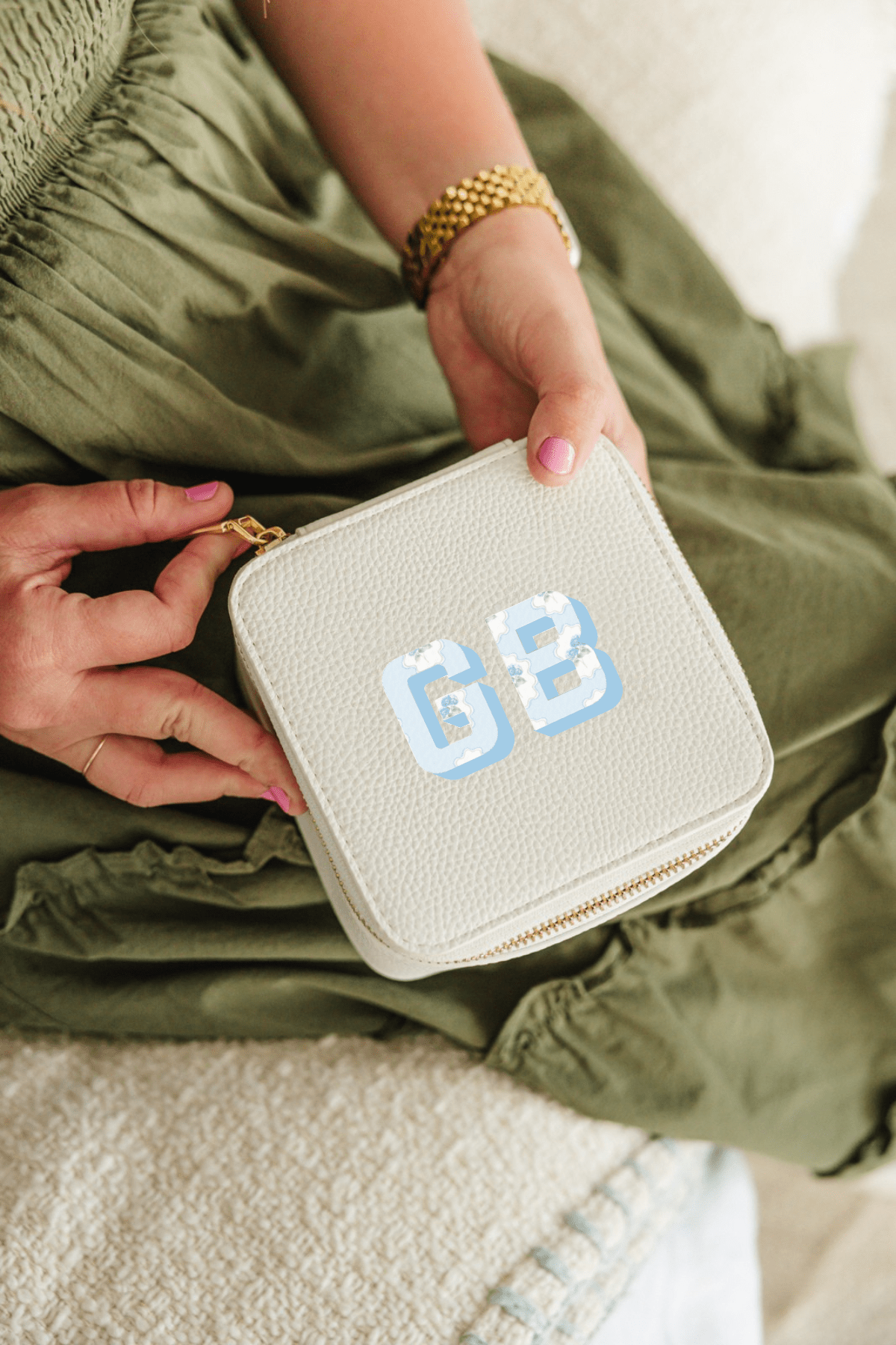 Printed Monogram Travel Jewelry Case with Pouches